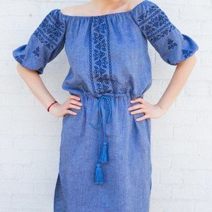 Ukrainian embroidered linen dress M